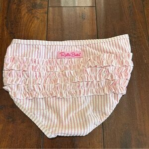 Girls Ruffle Butts Pink & White Striped Seersucker Swim Bottoms Size 10
